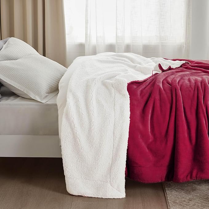 Bedsure Sherpa Fleece Blankets King Size for Bed - Thick and Warm, Soft Fuzzy Plush King Blanket for Winter, Red, 108x90 Inches