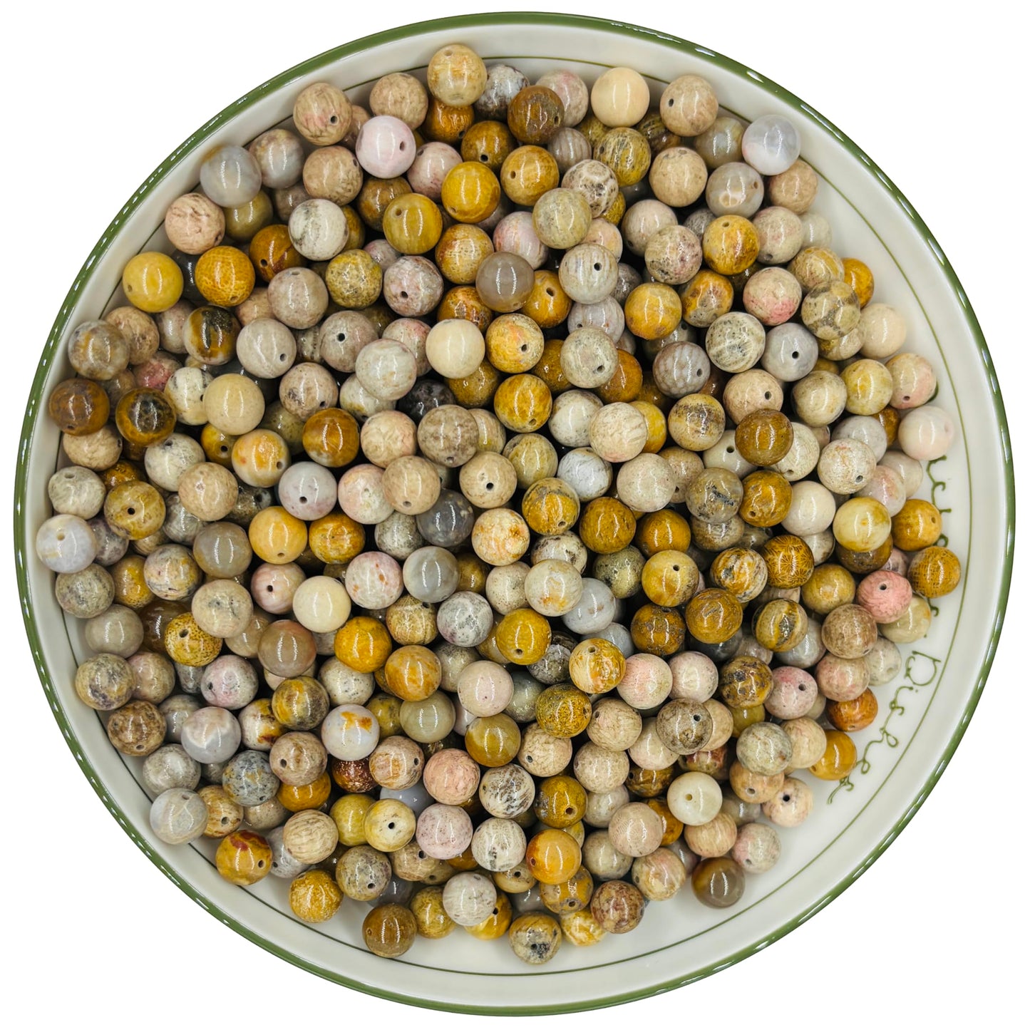 WHNKFB 8mm 50PCS Natural Chrysanthemum Stone Round Beads, Floral Pattern Loose Gemstone Beads for Jewelry Making Craft - 4mm 6mm 8mm 10mm Options with Free Elastic Cord