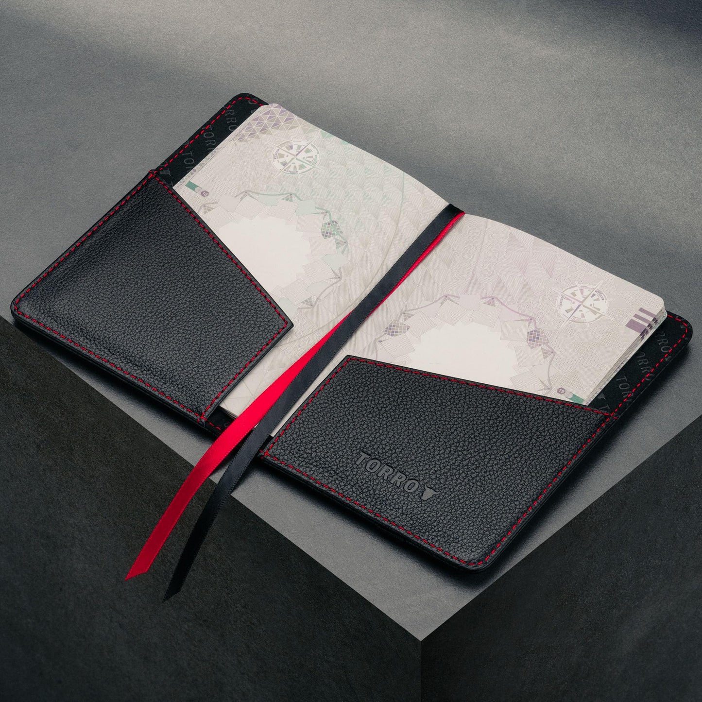 TORRO Passport Holder – Genuine Leather Passport Cover with Elasticated Closure Strap (Black)