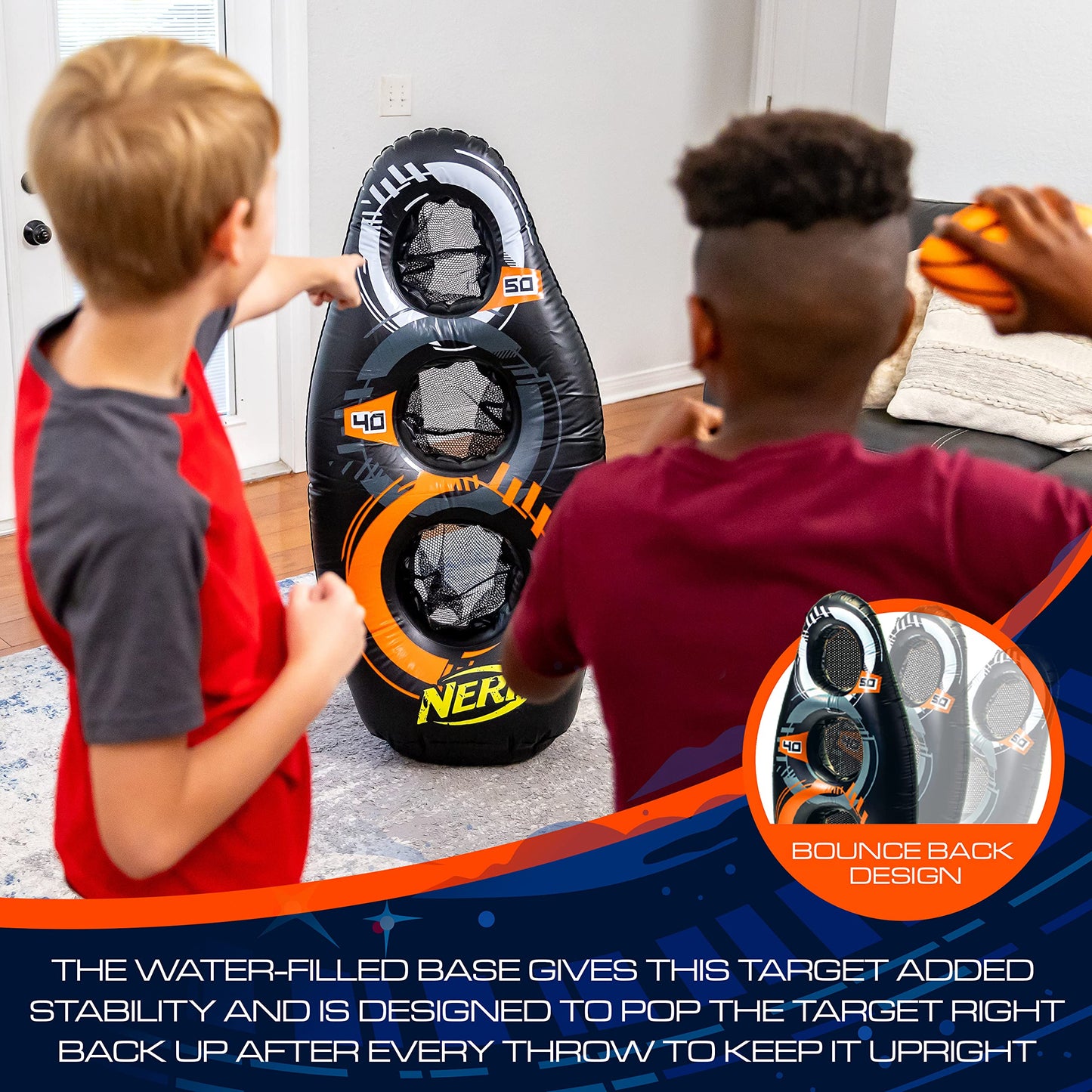 NERF Inflatable Target Set - Proshot Kids Football Blaster Game Set - 50" Standing Pop Up Target, Black/Orange/Gray