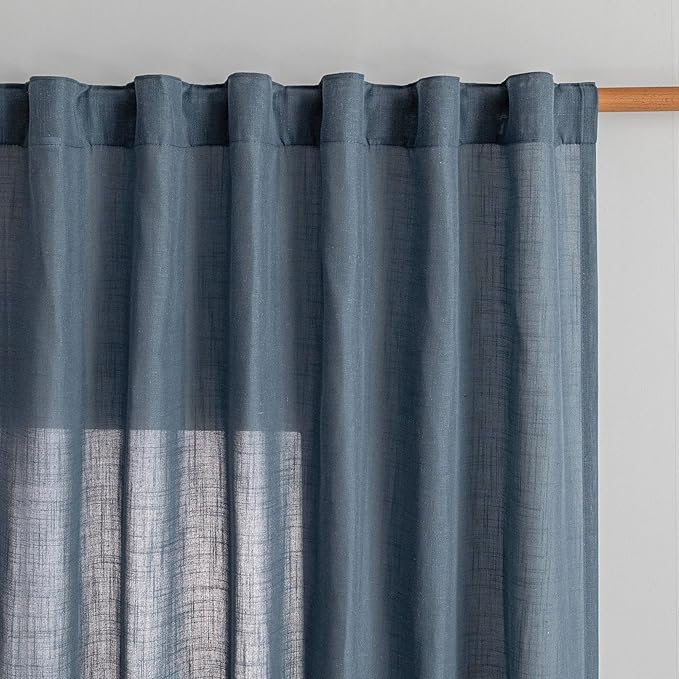 MYSKY HOME Living Room Curtains 90 Inches Long Farmhouse Light Filtering Privacy Curtain Drapes for Patio Door, Linen Look Texture Fabric Bohemian Draperies Soft Touch, 50x90, Dusty Blue, 2 Pieces