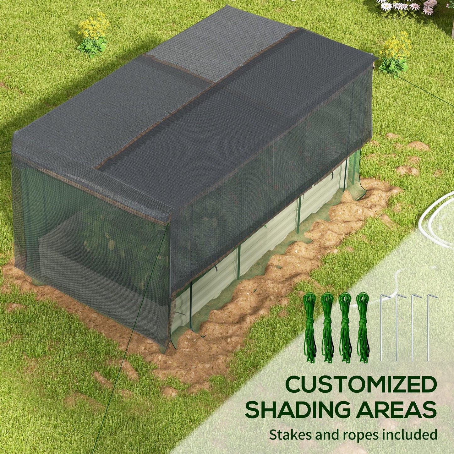 Outsunny 7.3 x 3.4 x 1 ft Galvanized Raised Garden Bed with Crop Cage Plant Protection Net and Shade Cloth Roof, Metal Planter Box with Cover for Vegetables, Flowers, Herbs, Beige
