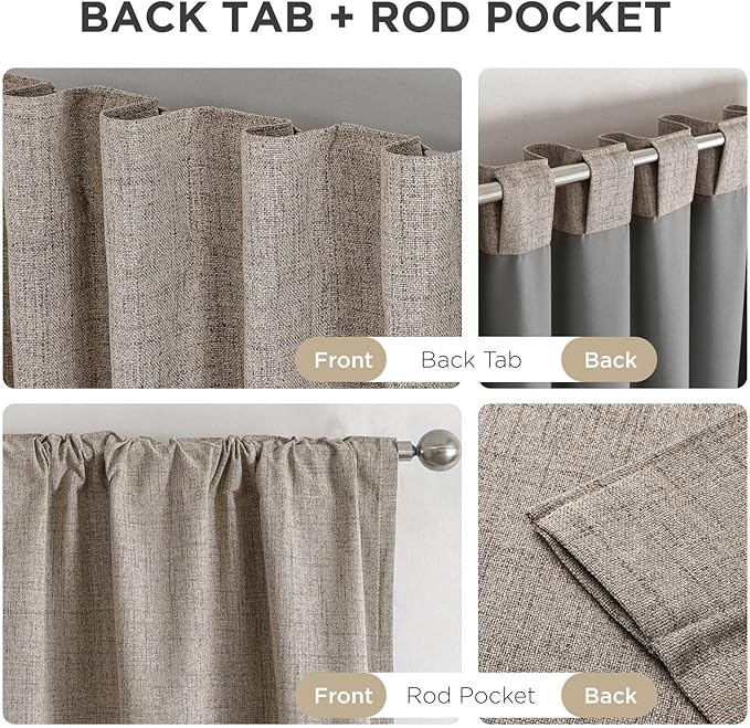 Joydeco Linen Blackout Curtains for Bedroom - 100% Light Blocking 1 Panels, Linen Drapes 100" W x 96" L, Thermal Insulated Room Darkening Curtains for Living Room, Rod Pocket & Back Tabs