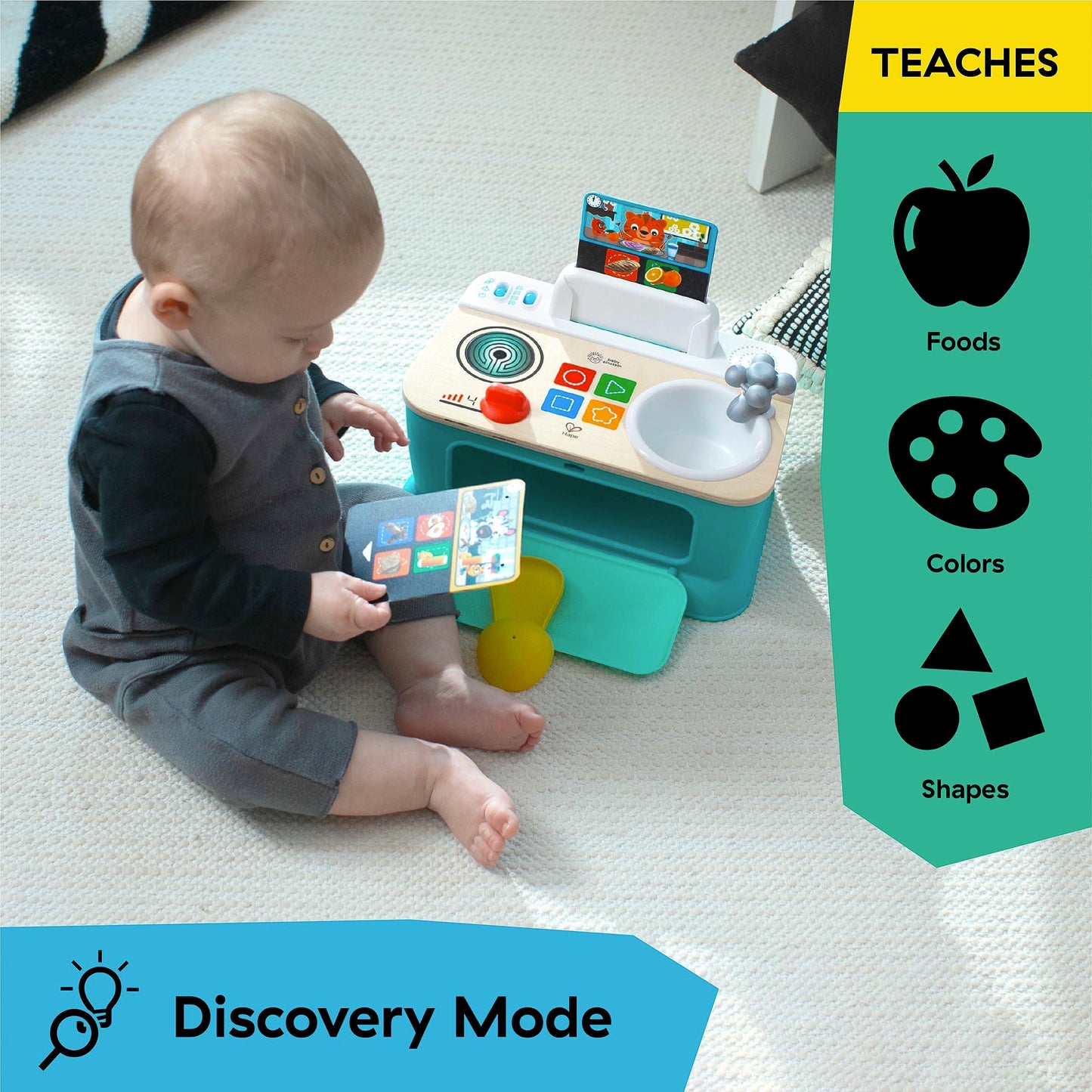 Baby Einstein + Hape Magic Touch Kitchen Play Toy Cooking Stove Set with Real Sounds and Music, Fine Motor Skill Development, Ages 1, 2, 3, 4+