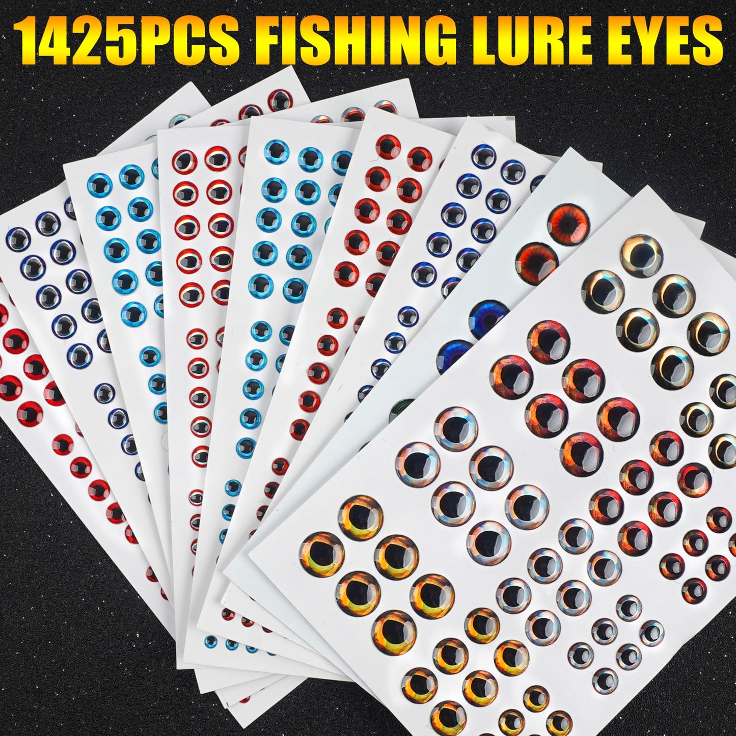 SILANON 1425pcs Fishing Lure Eyes, 3D/4D/5D Fishing Eyes Artificial Realistic Fish Eyes Fly Tying Eyes for Making Fishing Bait Lures Crafts DIY Materials Tool