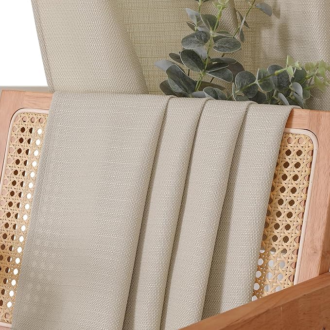 Chyhomenyc Curtains 54 Inch Length 2 Panels, Faux Linen Textured Semi Sheer Light Filtering Soft Airy Rod Pocket Window Treatment Drapes for Living Room Bedroom, Each 30 Wx54 L, Moon Beige