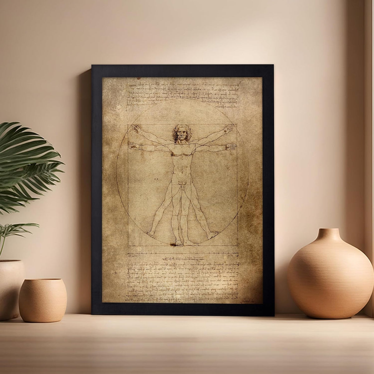 Poster Master Classic Leonardo Da Vinci Poster - Vintage Renaissance Print - Gift for Artist, Friend - Vitruvian Man, Proportion, Symmetry, Human Body - Wall Decor for Office, 16x20 Black Framed