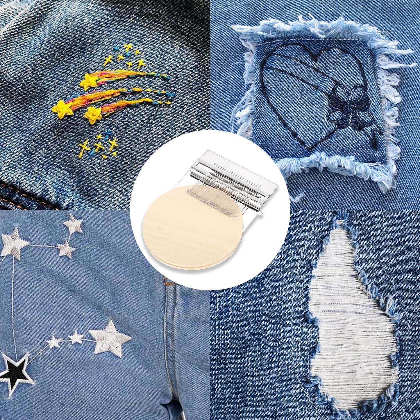 Knit Patch Kit - PatchMaker 2.0 Kit, Mini Darning Loom, Sewing Craft Supplies, Knitting Kit for Beginners, Patchwork Weaving Tool Set for Quickly Sewing Repair on Jeans, Socks and Clothes (21 Hooks)