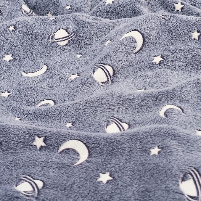 SOCHOW Glow in The Dark Throw Blanket 60 x 80 Inches, Galaxy Stars Pattern Soft Cozy Flannel Fleece Blanket for Sons Daughters, All Seasons Grey Presents Blanket for Preteens Teens