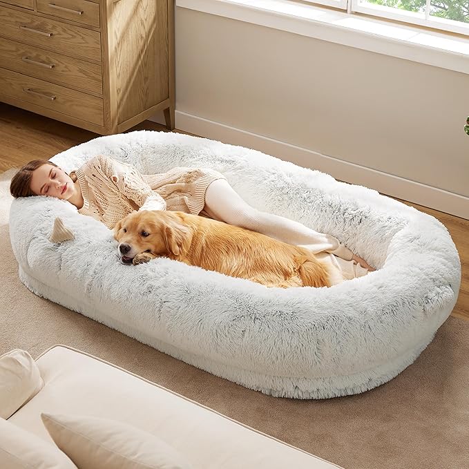 Bedsure Human Dog Bed for Adult, Plush Giant Calming Nest Bed Orthopedic