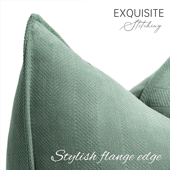 ZWJD Dusty Green Pillow Covers 26x26 Set of 2 Chenille Throw Pillow Covers with Elegant Design Soft and Luxurious Decorative Throw Pillows for Couch, Bed, and Home Decor