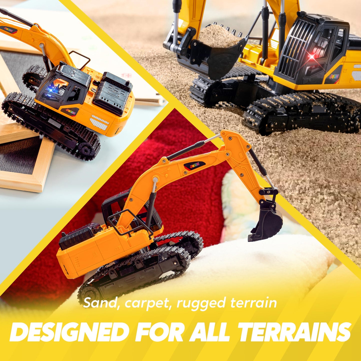 JOYIN Remote Control Excavator Toys for Boys, 2.4Ghz RC Play Excavator with Light, Construction Toys for Boys Birthday Gift 3-5 4-7 8-12 Year Old Kids