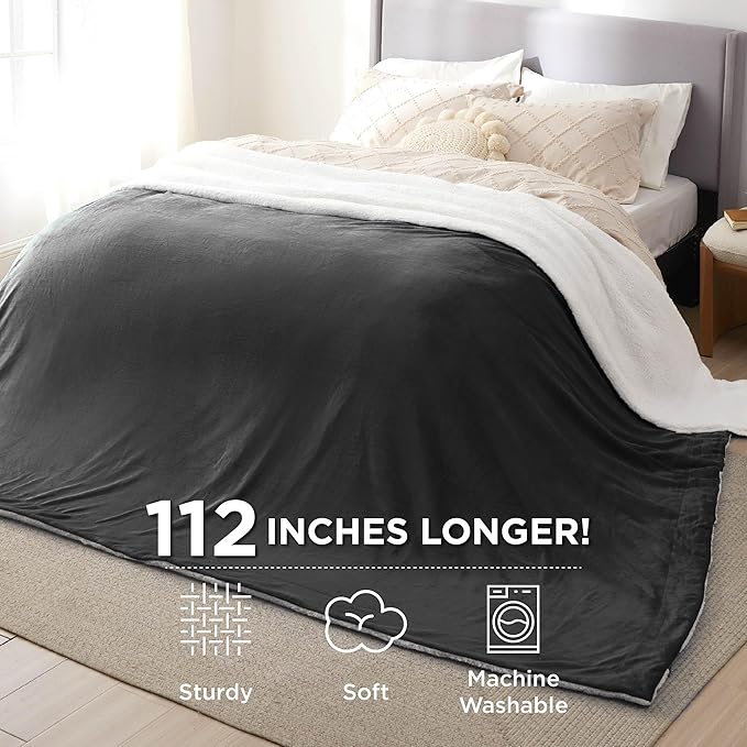 Bedsure Sherpa Fleece Oversized Cal King Blankets for Bed - Thick and Warm, Soft Fuzzy Plush Large Blanket for Winter, Charcoal, 112x98 Inches