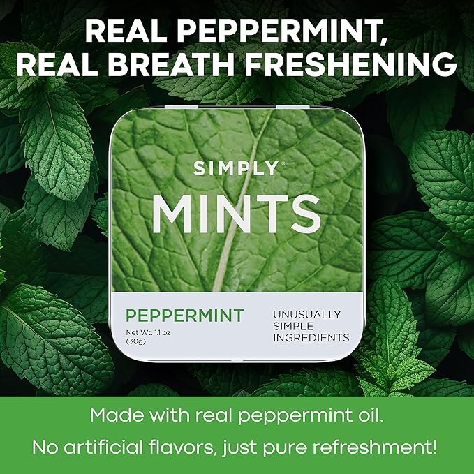 SIMPLY Mints | Peppermint Breath Mints | Pack of Six (180 Pieces Total) | Breath Freshening + Aspartame-Free + Vegan + non-GMO