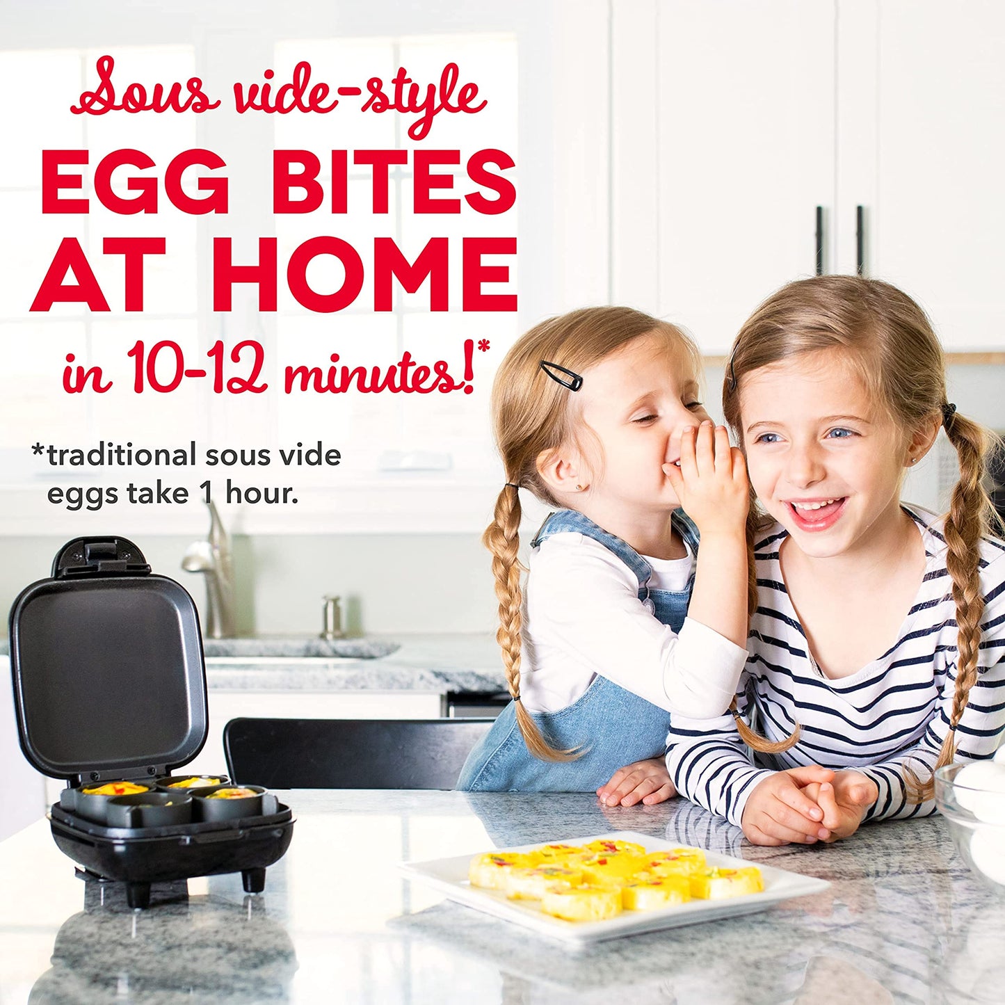Dash Deluxe Egg Bite Maker - Electric Egg Bite Maker for Healthy Protein Snacks - Quick Cleanup, Space-Saving Design & Non-Slip Feet - 4 Servings, Black