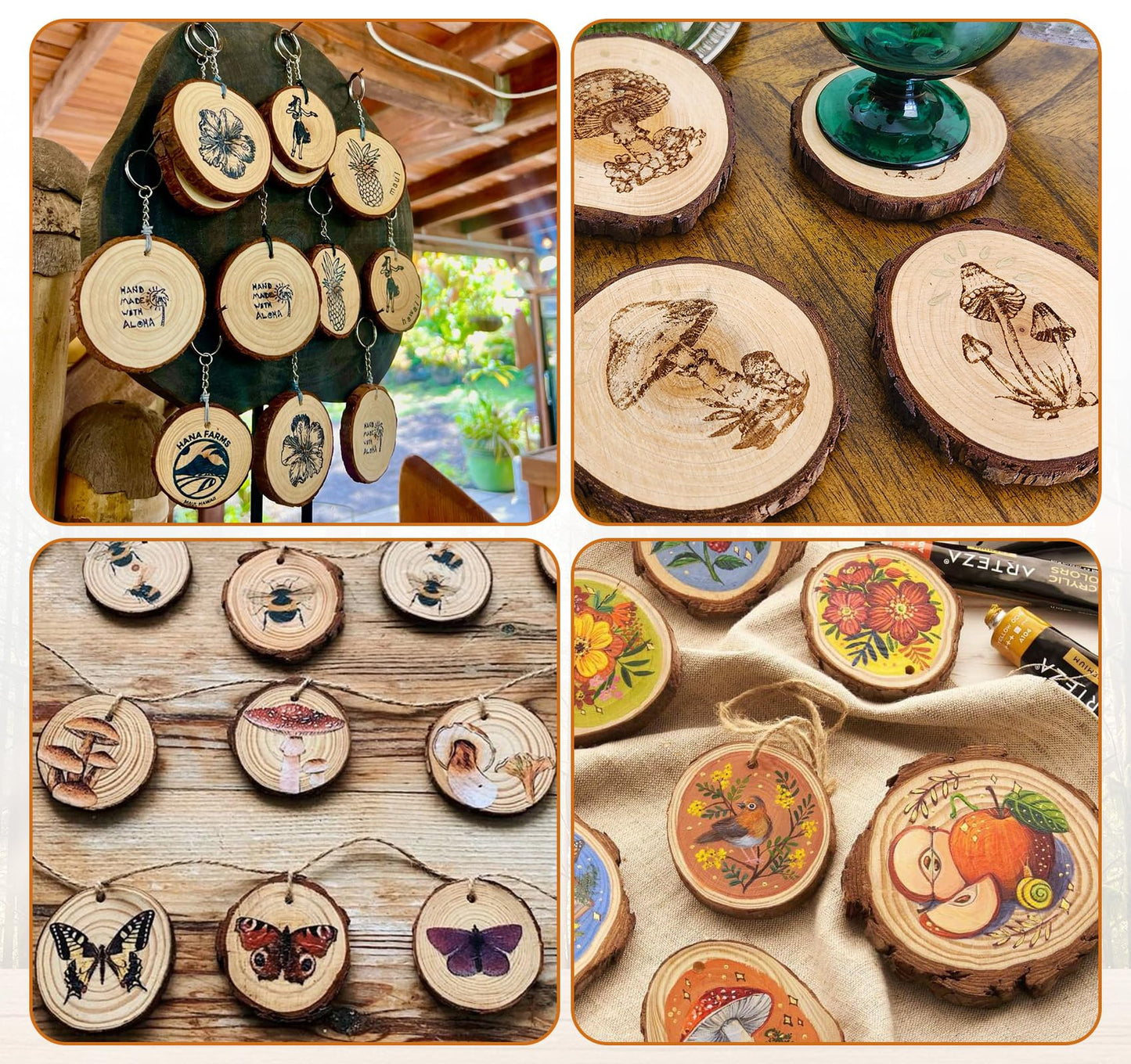 Timburst 20 Pcs Wooden Discs for Crafts, 3.5''-4'' Wood Circles for Crafts, Wood Slices for Painting DIY Christmas Ornaments Party Wall Home Wedding Decor