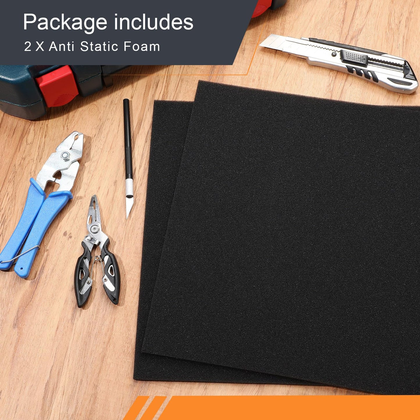 Pangda 2 Pcs Black Foam Pad 12 x 12 x 0.25 Inches Cuttable Polyurethane Foam Sheet, High Density, Non Corrosive, Anti Static Pad for Packing Crafts Cases Toolbox Camera Storage
