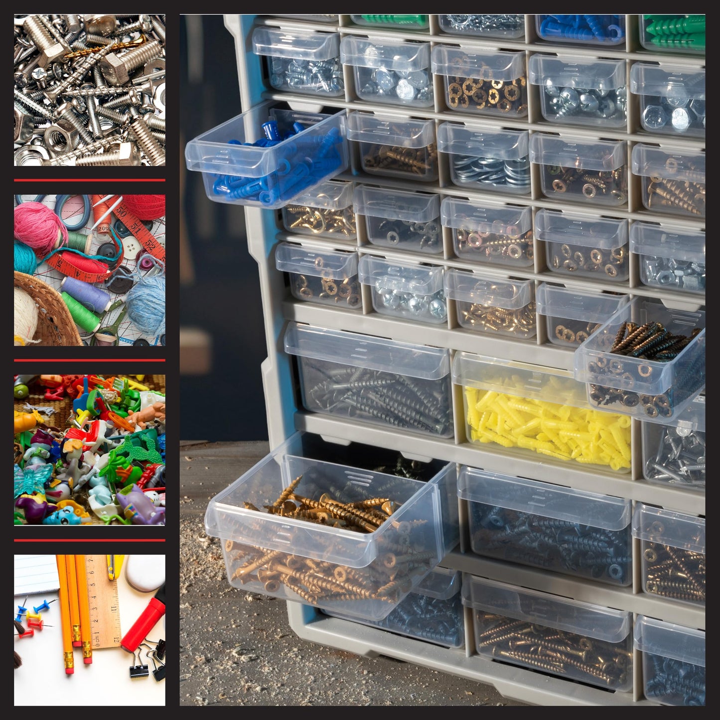 Stalwart 39-Drawer Plastic Small Parts Organizer - Desktop or Wall Storage Drawers for Organizing Hardware, Crafts, Garage, or Classroom (Black)