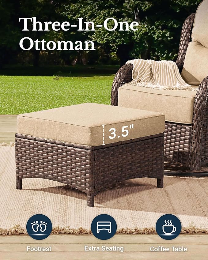 HILLGA Luxury Patio Furniture Set with 6-Inch Thick Cushions, High Back Outdoor Swivel Rocker Chairs and Patio Couch, 7-Piece All Weather Conversation Set for Porch Deck Pool Yard, Beige (V3)