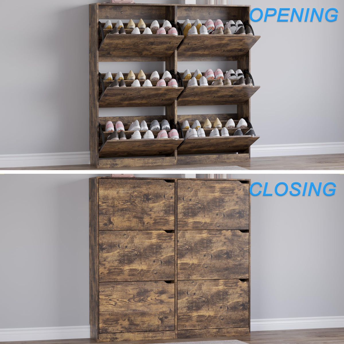 Shoe Cabinet with 6 Flip Drawers