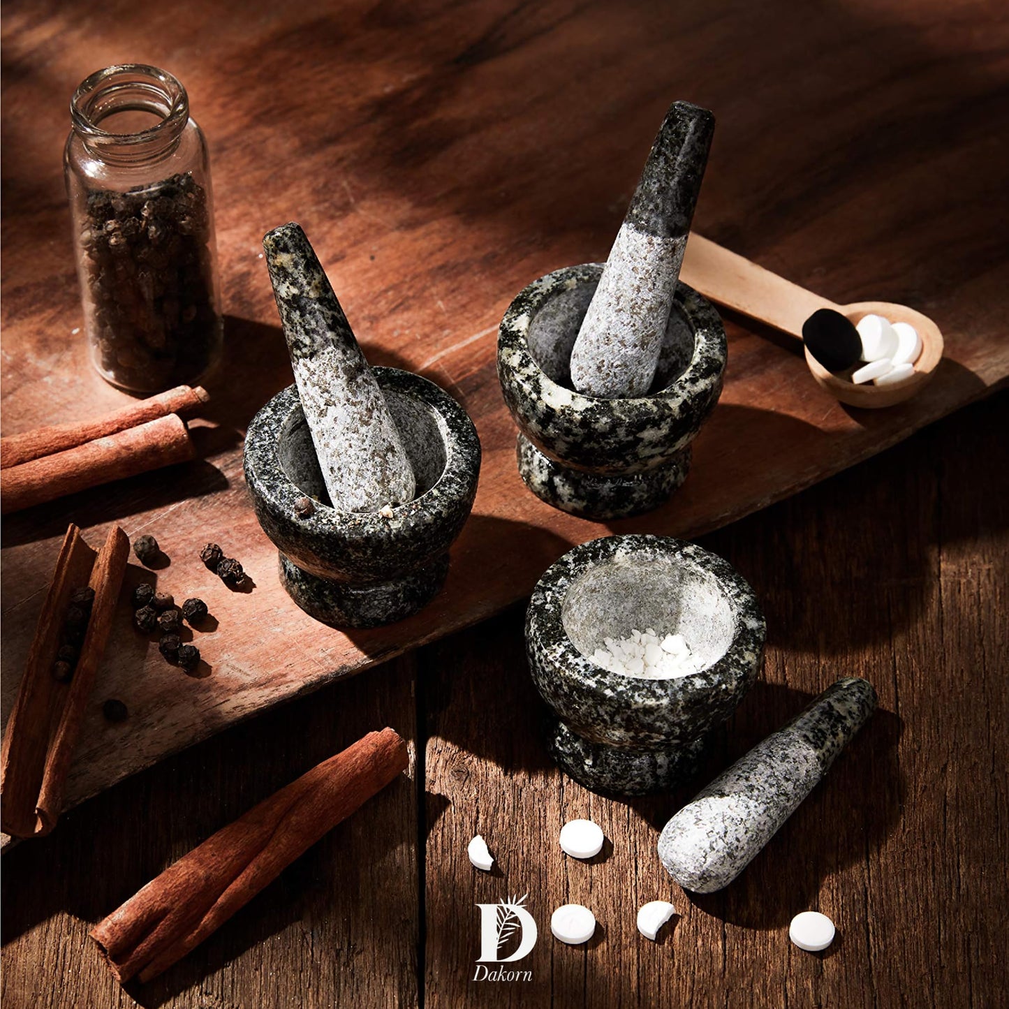 Dakorn Mortar and Pestle Set, Granite with Unpolished Inside, Tiny Size, 1.9",