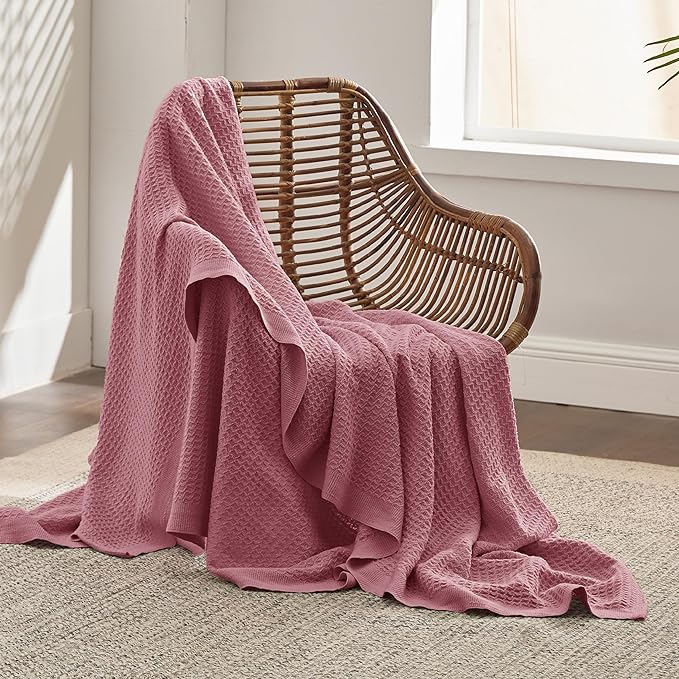Bedsure 100% Cotton Blanket Twin XL Size for Bed - Breathable and Soft, Waffle Weave Blanket for Summer Spring, Dusty Rose, 66x90 inches
