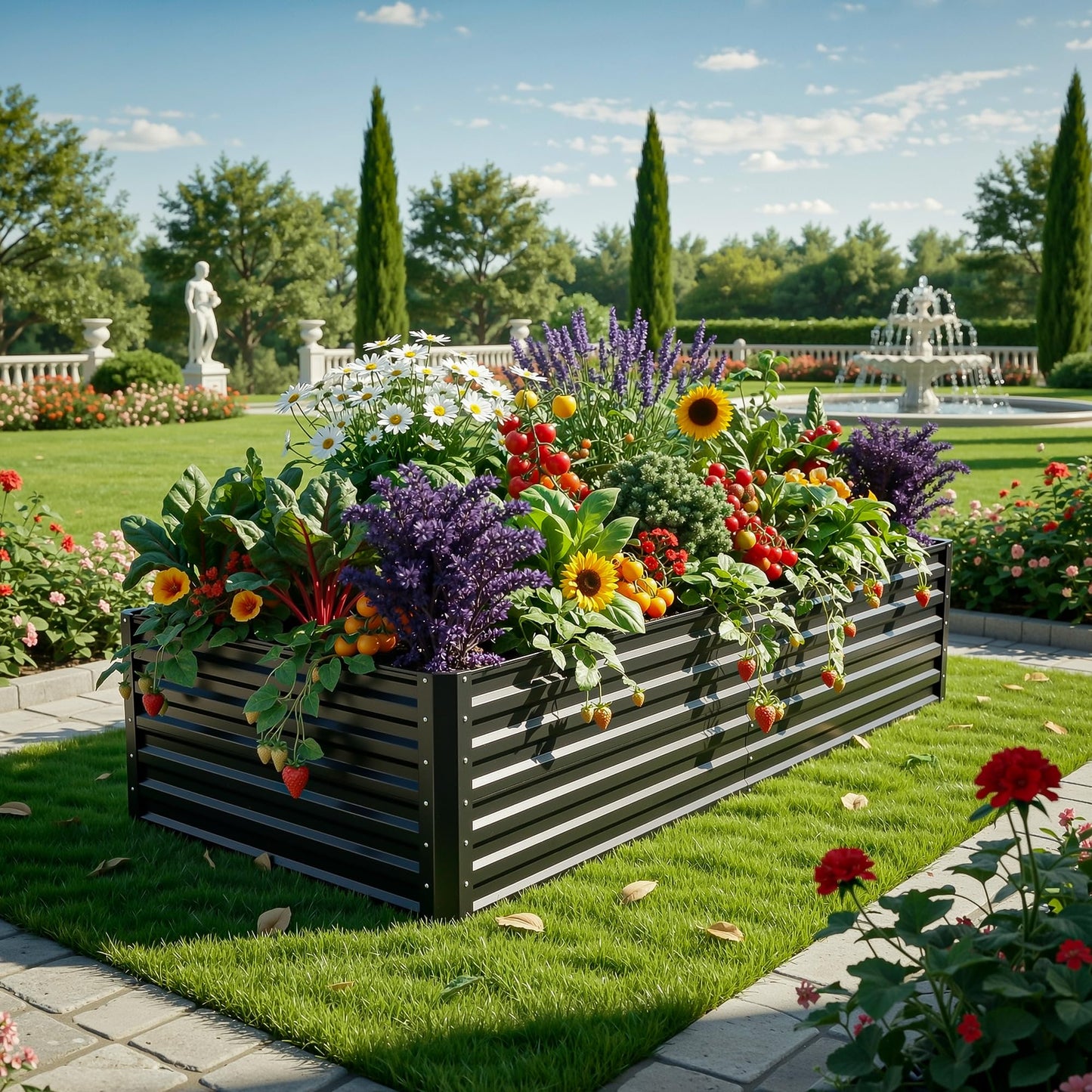 YITAHOME 6x3x2ft Galvanized Raised Garden Bed Kit, Large Metal Planter Box with Gloves & Support Rod, Outdoor Flower Bed for Plants Vegetables, Black