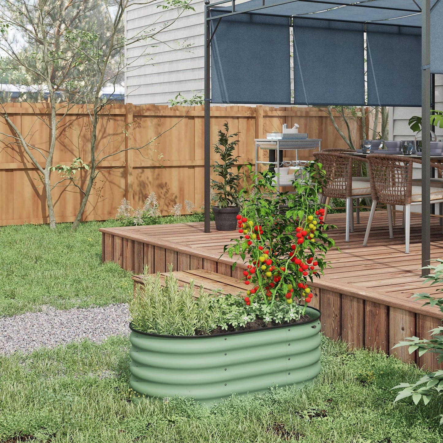 3.5' x 2' x 1.4' Galvanized Raised Garden Bed Kit, Outdoor Metal Elevated Planter Box with Safety Edging, Easy DIY Stock Tank for Growing Flowers, Herbs Vegetables, Green