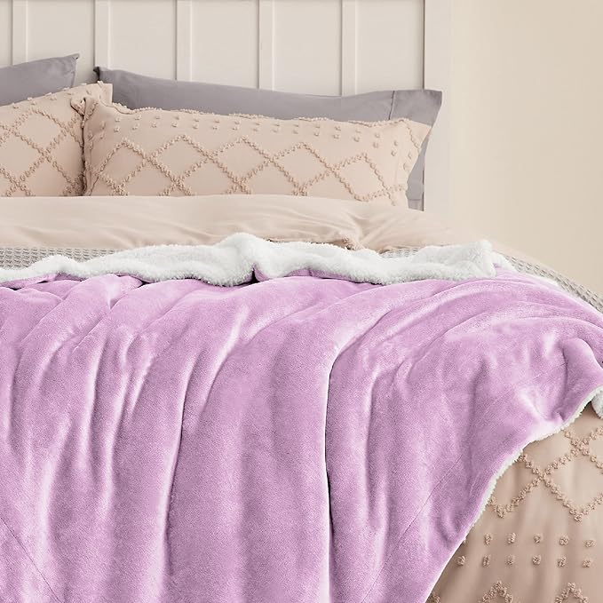 Bedsure Sherpa Fleece Throw Blanket for Couch - Thick and Warm, Soft Fuzzy Plush Throw Blanket for Winter, Lilac, 50x60 Inches