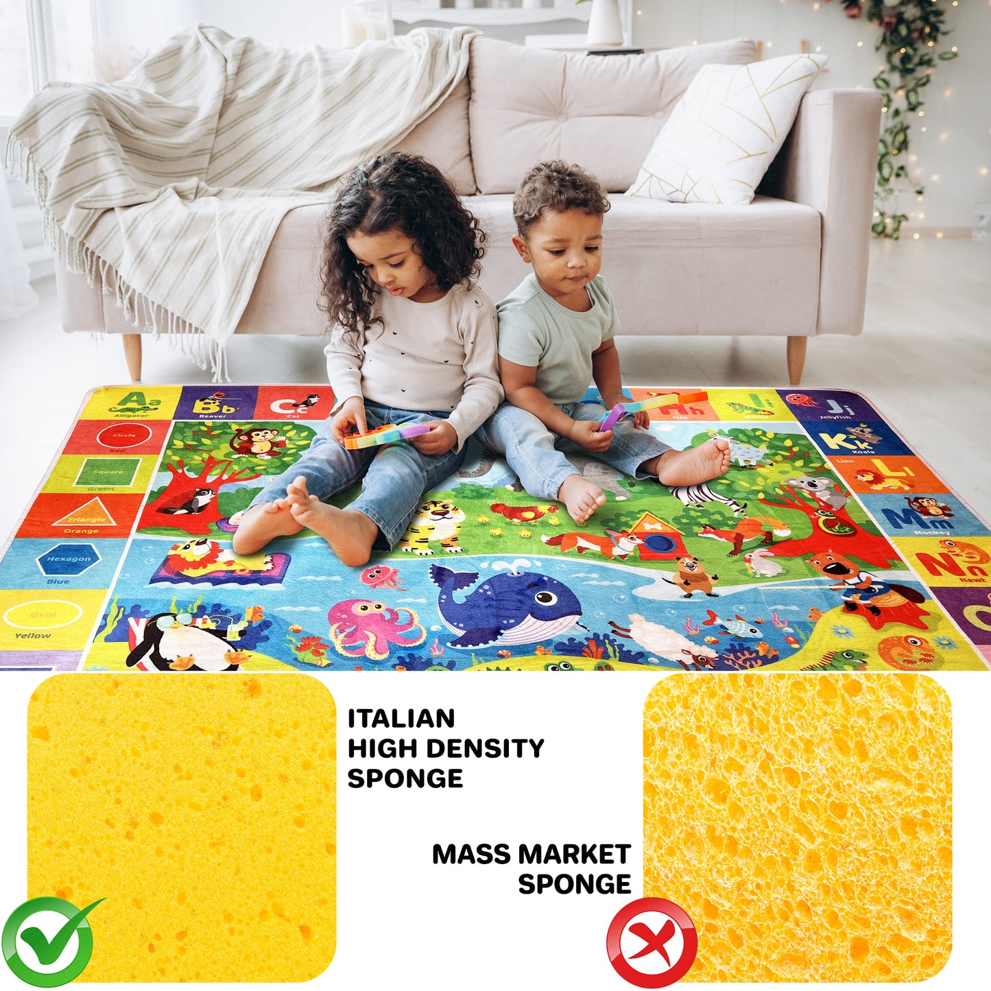 QUOKKA Baby Mat for Floor Play for Babies 6-12 Months – Super Soft Baby Floor Play Mat for Toddlers 1-3 – Extra Thick Crawling Plush Rug for Nursery – Padded Foldable Activity Infant Playroom Carpet