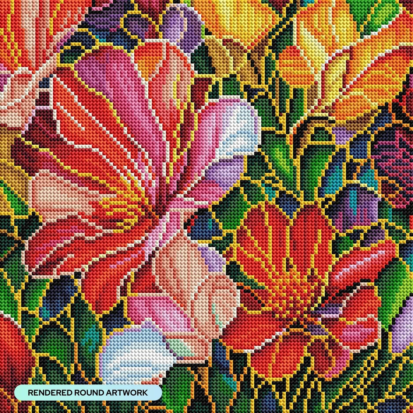 DIAMOND ART CLUB Stained Glass Flower Diamond Painting Kit, Fun DIY Crafts for Adults, Round Diamond Art Canvas, 13" x 13" (32.8 cm x 32.8 cm)