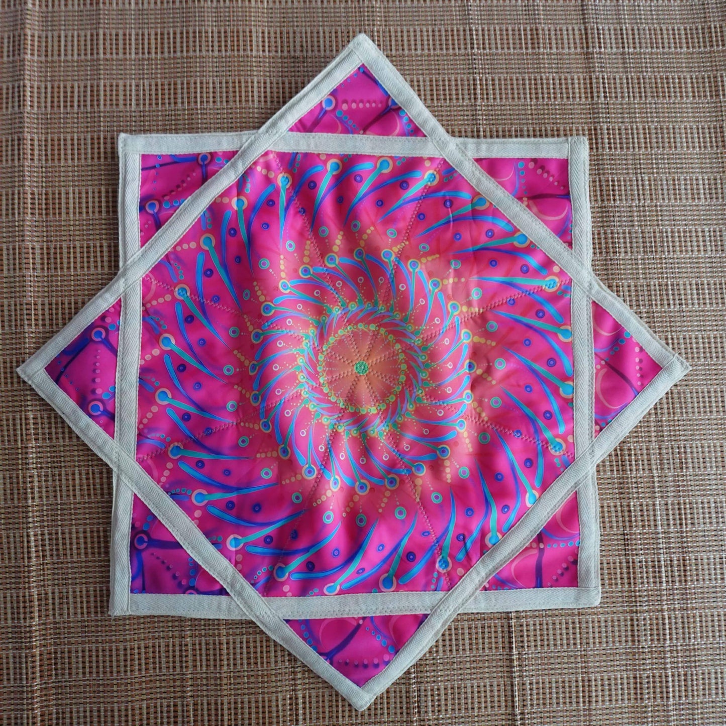 Flow Star (UV Reactive) Easy to Rotate Juggling and Flying Toy Beginners Cloth Spinning （R07-style2） Blue&Pink