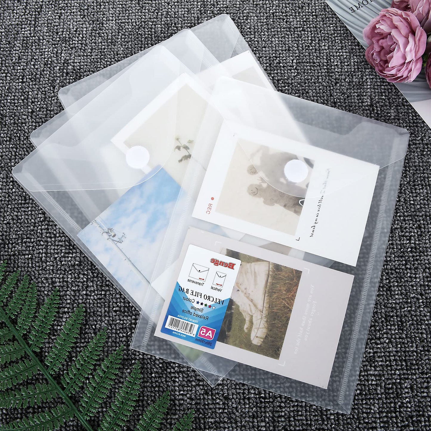 CYEAH 48 Pack Plastic Envelopes, 7 X 10" Clear Reusable Waterproof File Folder with Snap Button, A5 Clear Envelopes for School and Office Supplies