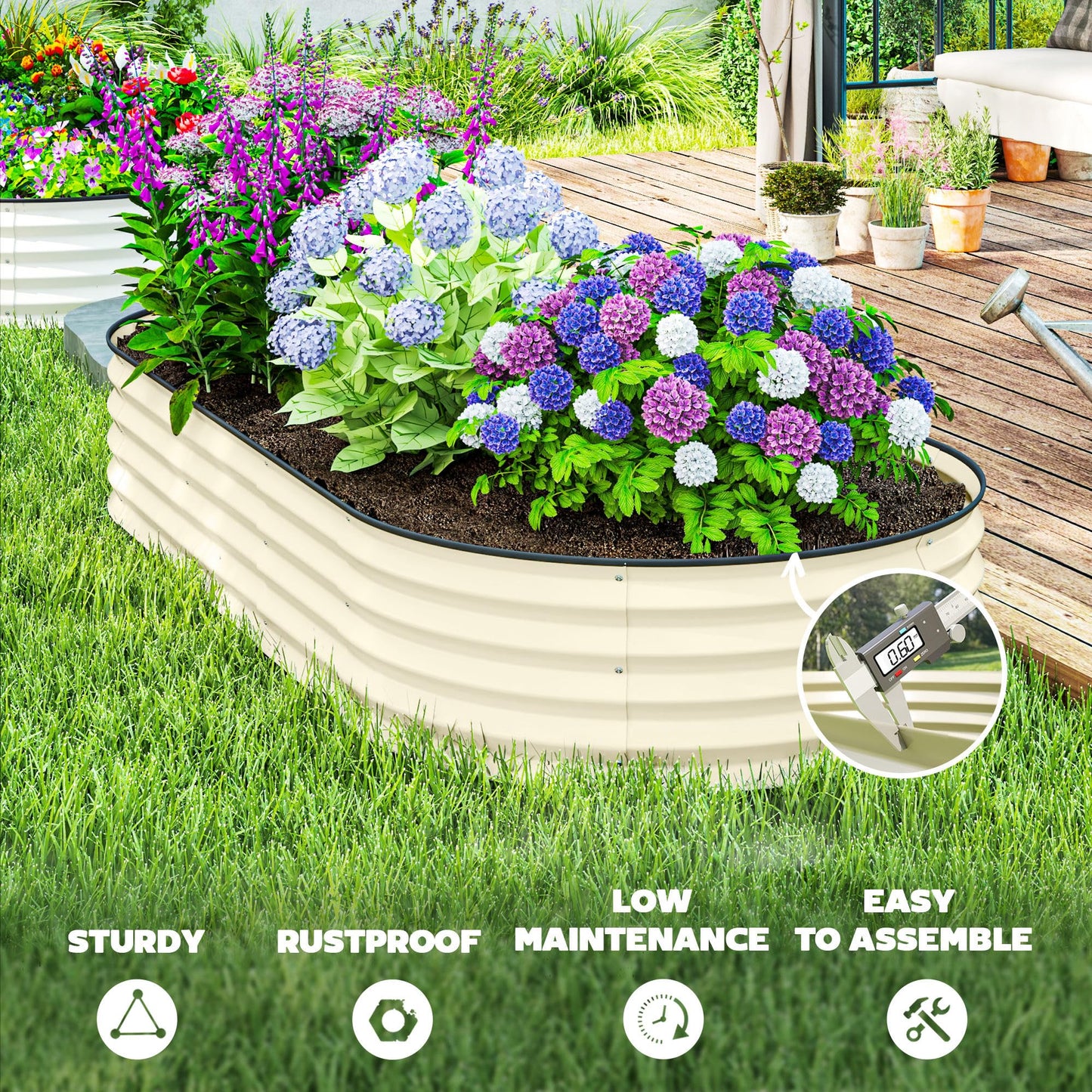 Outsunny 2PCS Galvanized Raised Garden Bed, 7' x 3' x 1' Raised Beds for Gardening with Plant Support Stakes, Rubber Strap Edging and Gloves, Metal Planter Box for Vegetables, Flowers, Cream White
