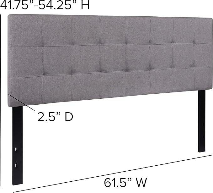 EMMA + OLIVER Quilted Tufted Queen Size Headboard in Light Gray Fabric