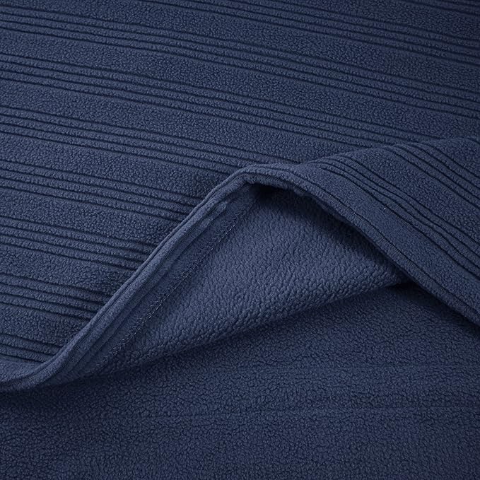 Serta Travis Fleece Ultra Soft Tri-Rib Textured Electric Blanket, Cozy and Snuggly Cover Fast Heating for Cold Weather, Auto Shut Off, Multi Heat Setting Controller, Queen, Indigo