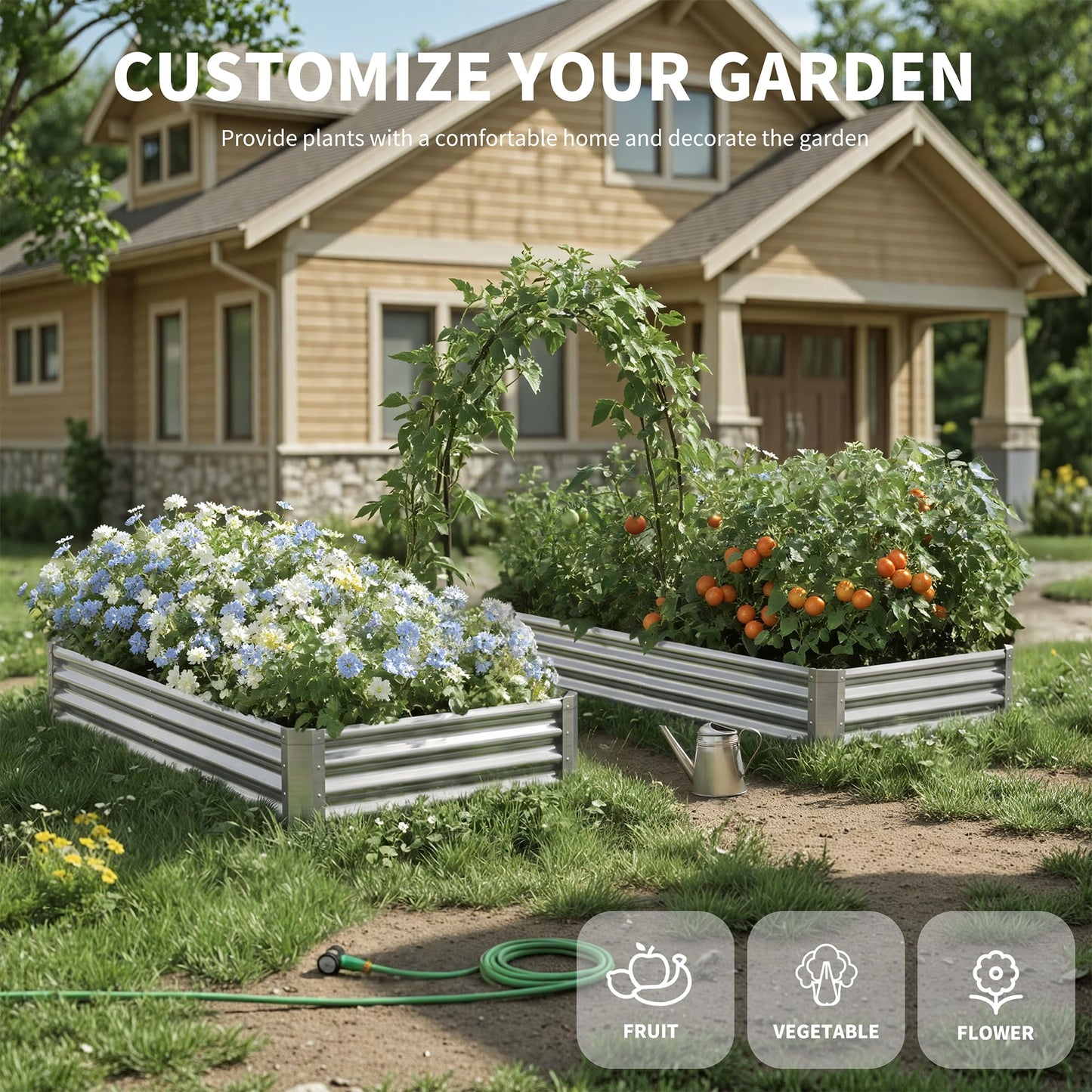 Anmiro Galvanized Raised Garden Bed,Outdoor Planter Box Metal Patio Kit Planting Bed for Vegetables Flowers Herb (Galvanized, 6x3x1ft-2p)
