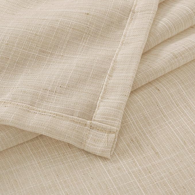 BGment 63 Inches Long Burlap Linen Semi Sheer Curtains for Living Room - Natural Tan Drapes Rod Pcoket Light Filtering Window Treatments for Farmhouse Bedroom Lightweight, 2 Panels Set, 52 X 63 Inch