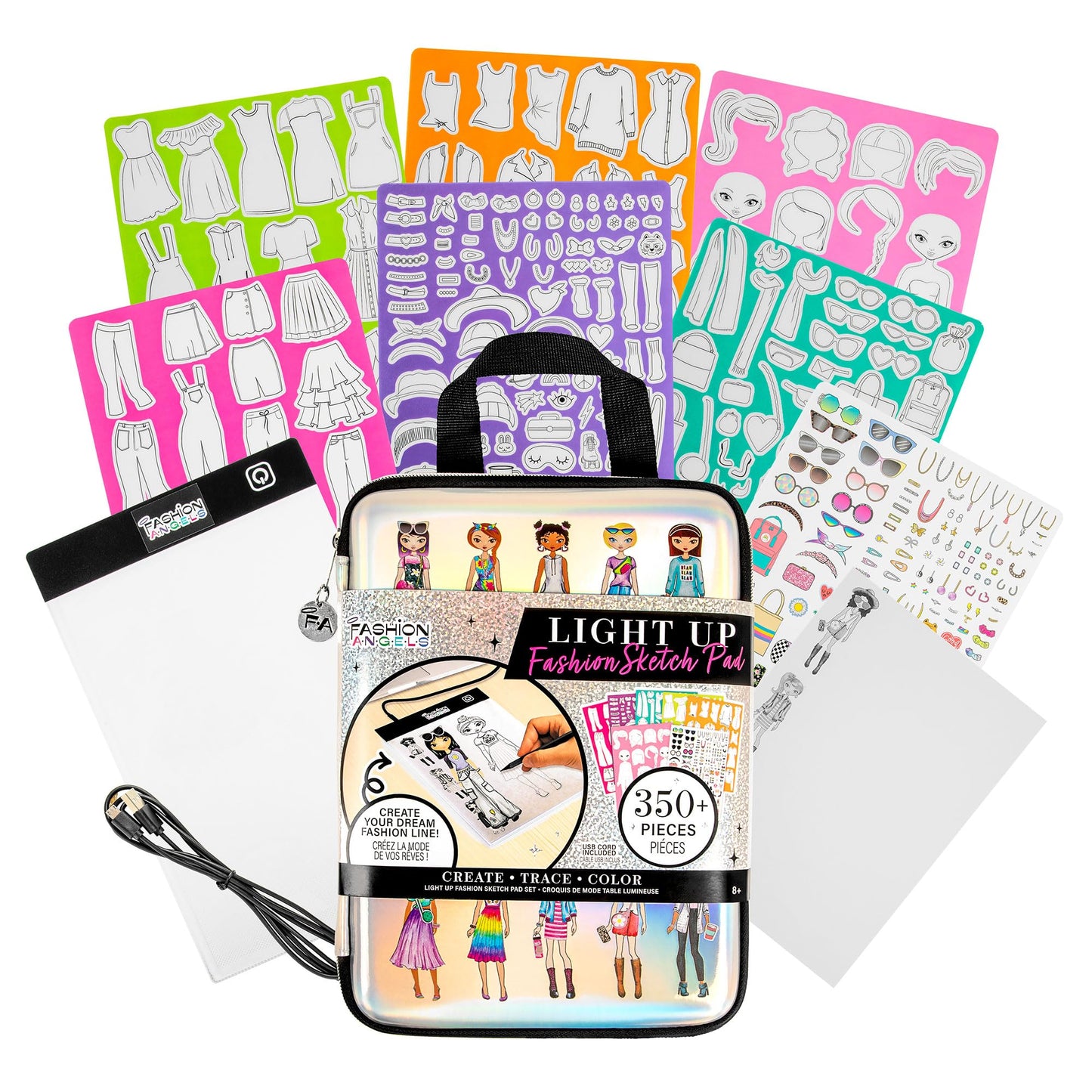 Fashion Angels Fashion Design Light Up Sketch & Tracing Pad, Includes Holographic Carrying Case, USB, Ultra Thin Tablet, 350+ Stencils & Stickers, Ages 8+
