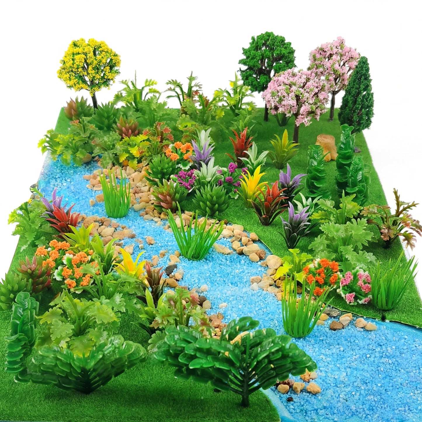 Soulchen 58 Pieces Diorama Supplies Kit Include Model Trees 0.98-5.12 Inch Mixed Mini Trees 16 x 40 Inch Model Grass Mat Ho Scale Accessories for Projects Train Scenery Building Landscape DIY Crafts