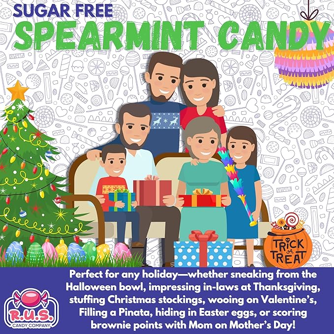 Sugar Free Spearmint Hard Candy – About 75 Individually Wrapped Breath Mints – Bulk 1 Pound Bag – Refreshing Mint Flavor – Ideal for Diabetics and Health Conscious Individuals (1 Pound, Spearmint)