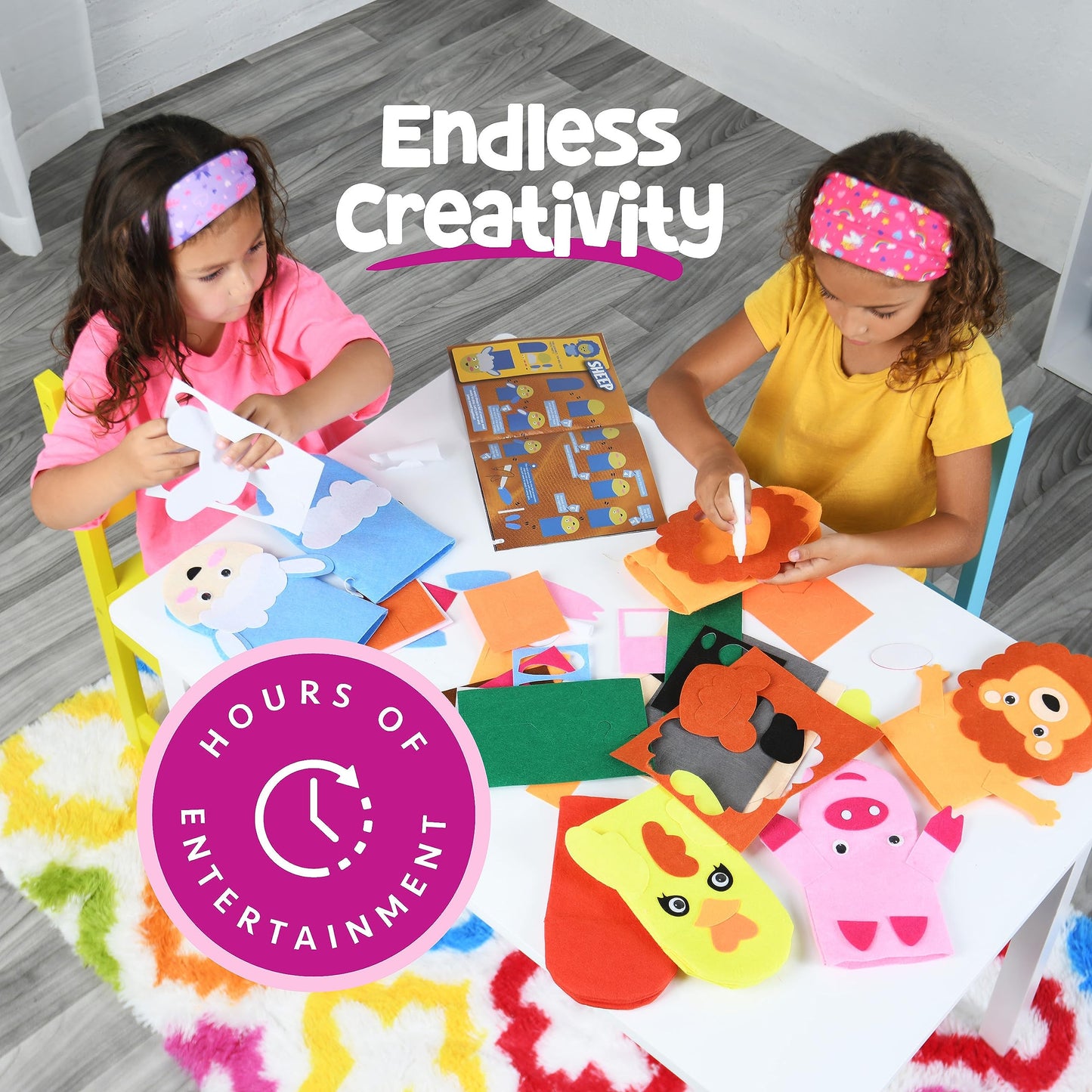 Hand Puppet Kit – Make Your Own Animal Characters, 10 Felt Pieces, Simple Step-by-Step Instructions, Arts & Crafts Activity for Kids, Role Play & Storytelling Birthday Gift
