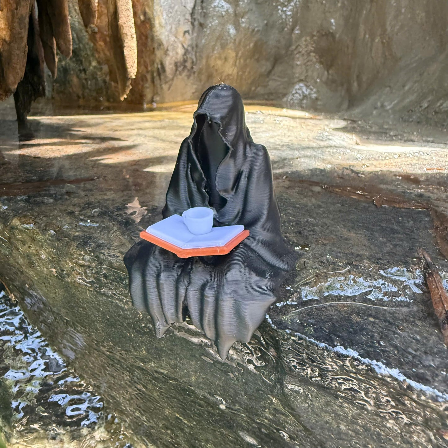Grim Reaper Mini Figurine – Funny Halloween Decor for Coffee Fans – Gothic Desk Statue – 3D Printed Dark Humor Collectible for Office or Shelf