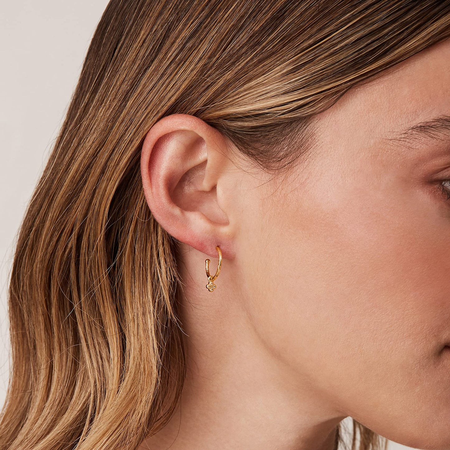 PAVOI 14K Yellow Gold Plated 925 Sterling Silver Post Dangle Huggie Hoop Earrings For Women - Trendy Clover Drop Open Hoop Earrings - Cubic Zirconia Small Hinged Hammered Huggies
