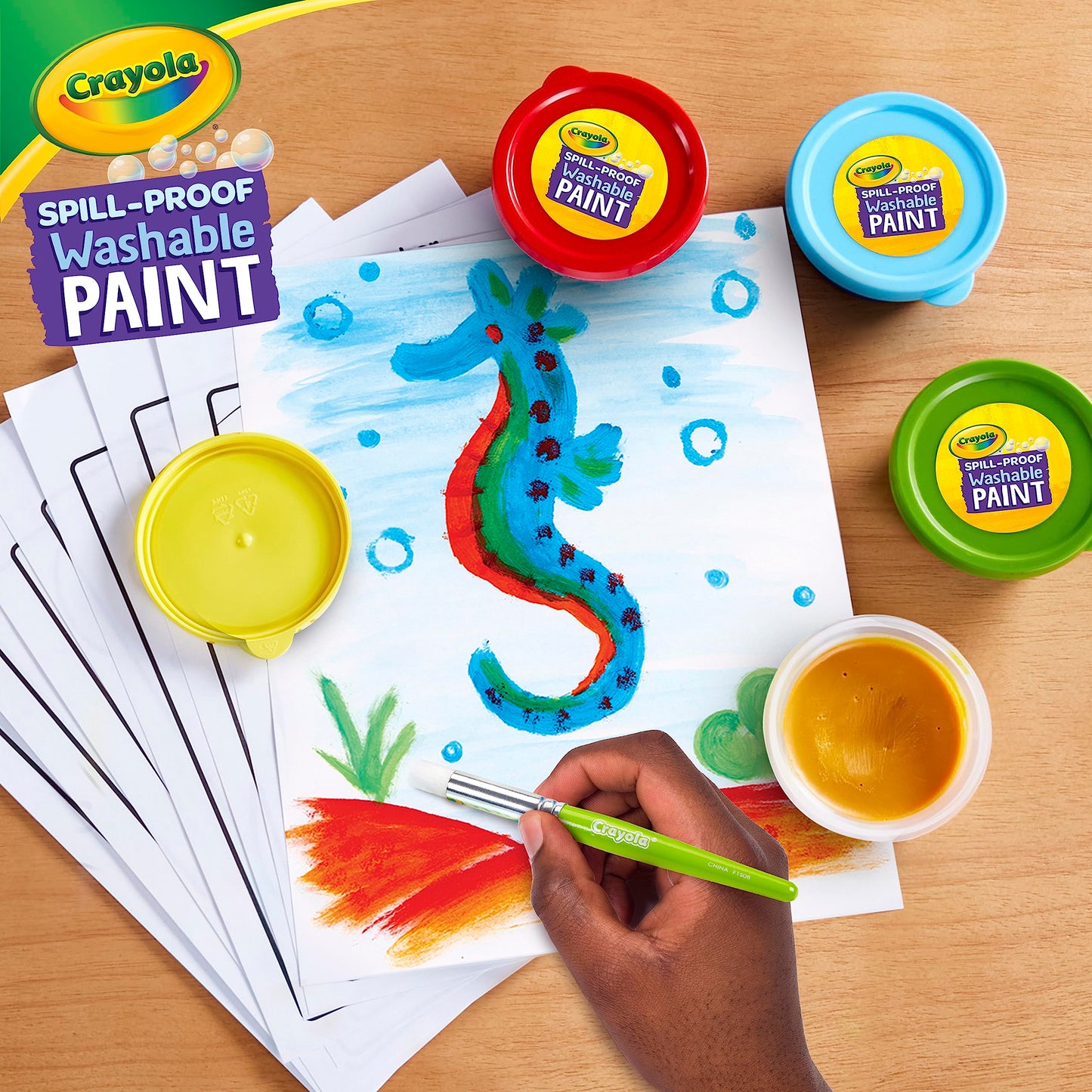 Crayola Spill Proof Paint Set - Washable Paint for Kids, Includes Paint Brush & Paper, No Drip, Less Mess Arts & Crafts, Toddler Gift, Ages 3+
