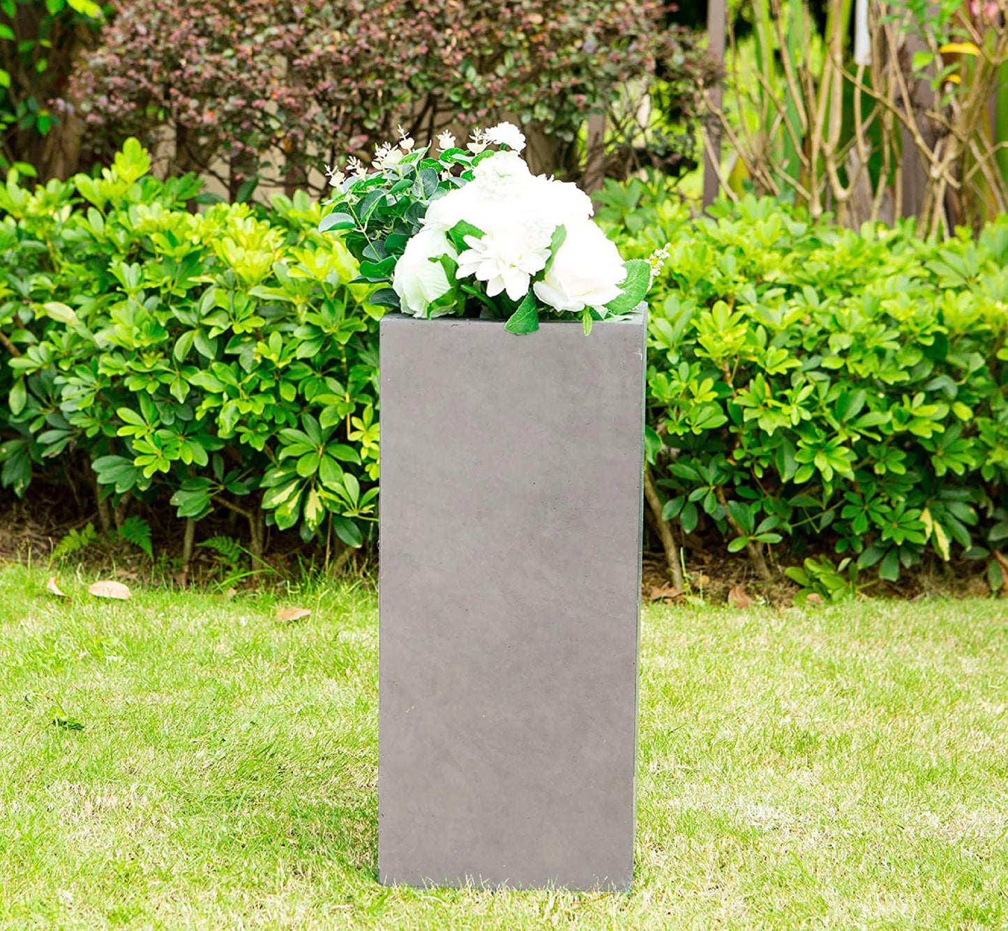 28" H Square Natural Concrete/Fiberglass Indoor Outdoor Modern Seamless Tall Planter