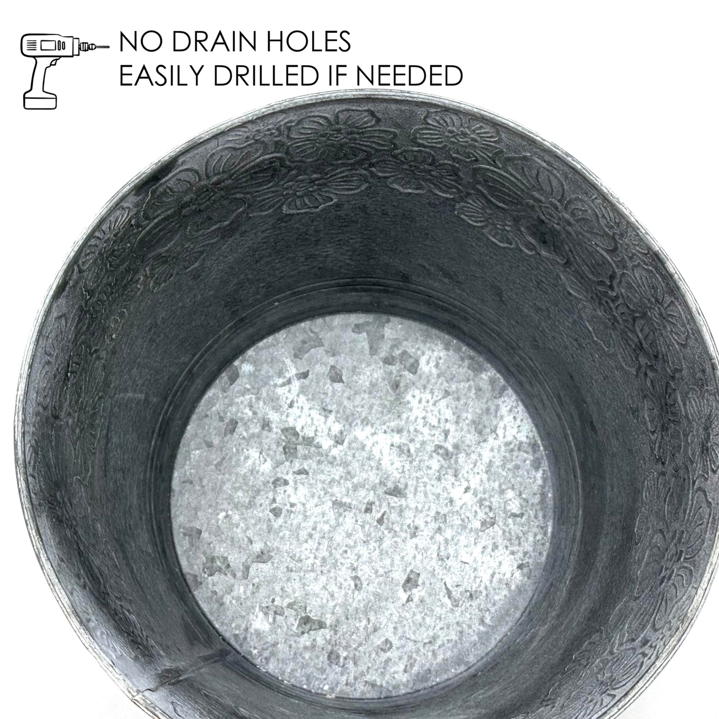 allgala Galvanized Planter Pot Indoor and Outdoor Decoration-Round Grey-3-PC-HD88314