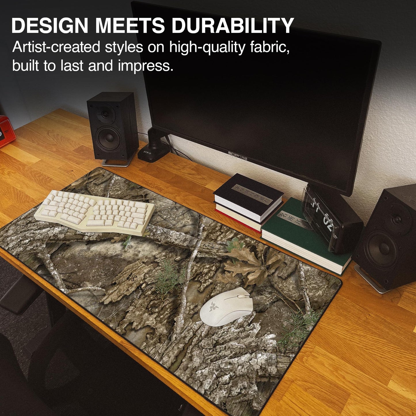 MPCO. Real Tree Large Gaming Desk Pad - 36" x 17" Duraglyde Fabric APX – Without Logo Desk Mats - Non-Slip, Washable, Smooth Glide for Precision Gaming & Work