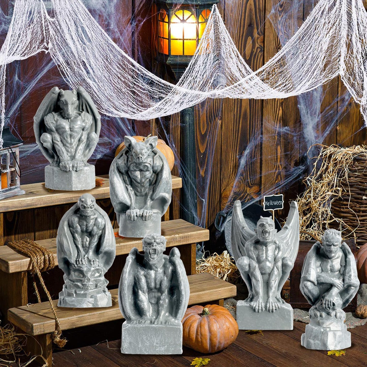 Rileryan 6 PCS Miniature Evil Gargoyles Figurines Statue for Halloween Village Decorations Accessories Mini Graveyard Cemetery Decor
