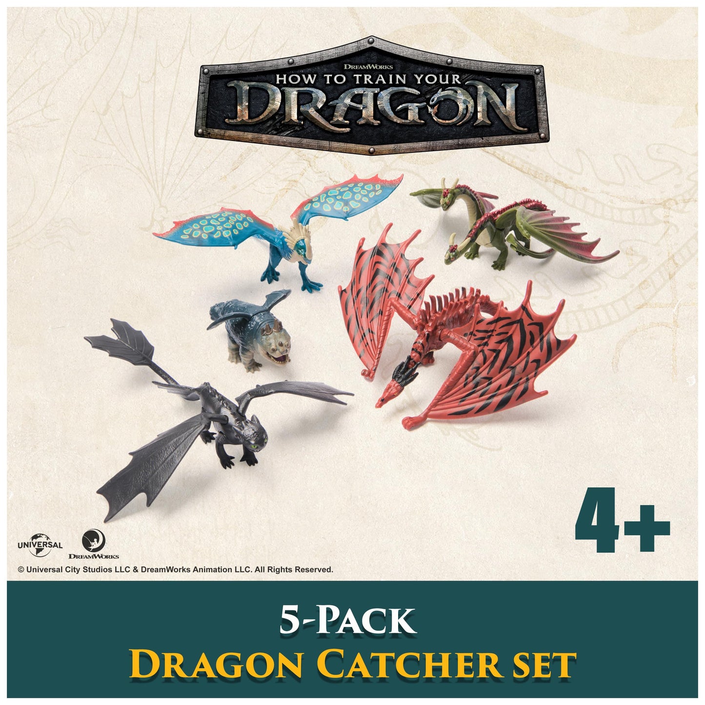 DreamWorks Dragons, 5-Pack Dragon Catcher Set with Hiccup’s Mangler Net Launcher, Kids Toys for Boys & Girls Ages 4 and up